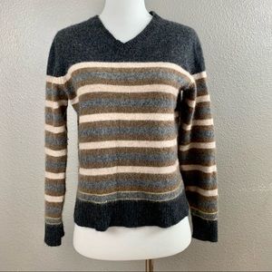 Cullen brown cream gray neutral striped cropped cashmere pullover sweater